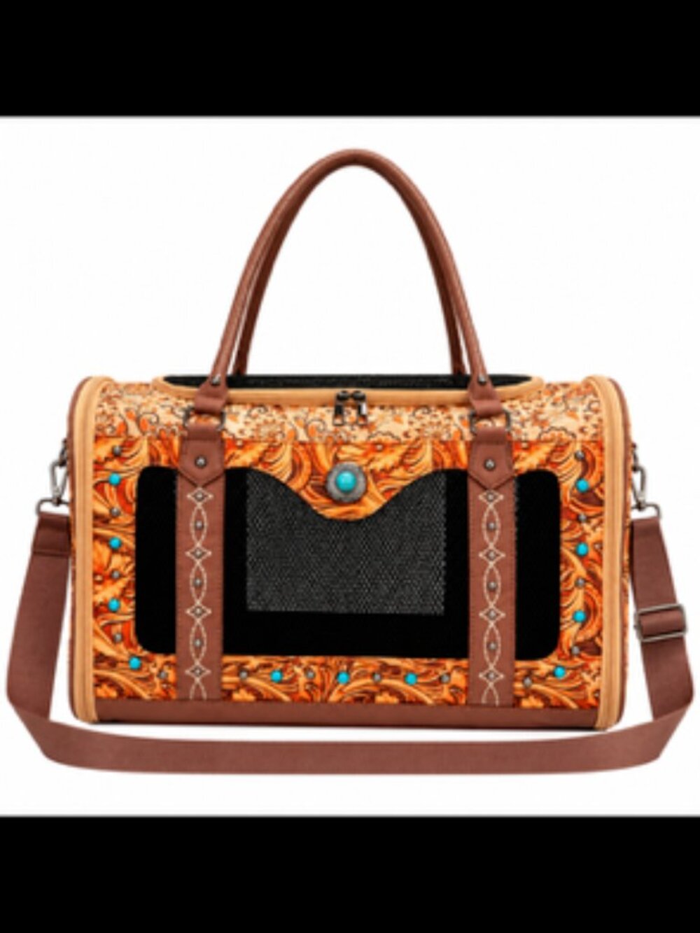 Montana West Western 3-in-1 Pet Carrier Bag Brown Turquoise Mesh Travel Tote NWT